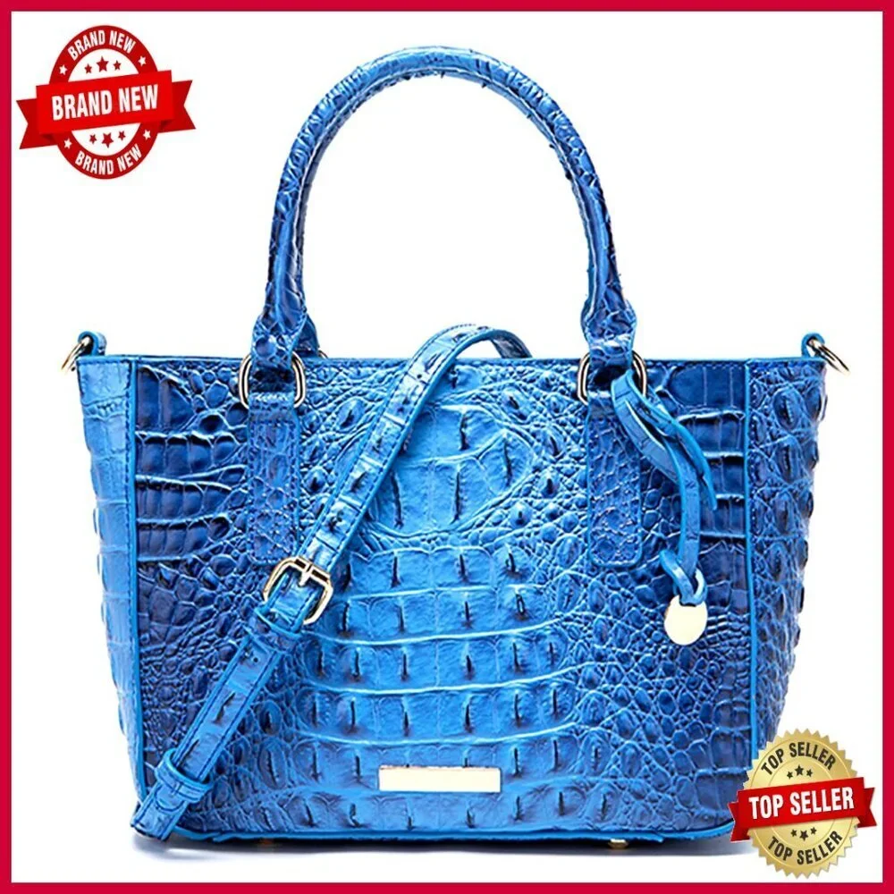 Crocodile Embossed Leather Tote Satchel Purse with Adjustable Crossbody Strap